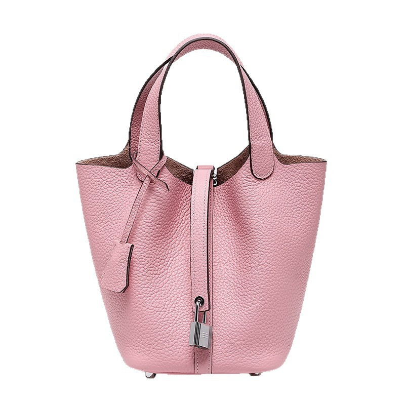 Pink Leather Basket & Handbag Set
